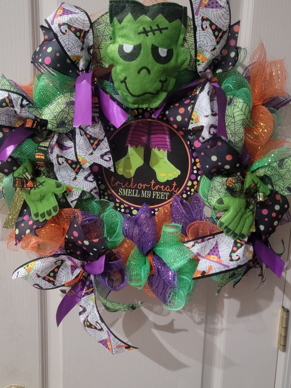 Halloween Frankenstein Door Wreath - Green, Purple & Orange